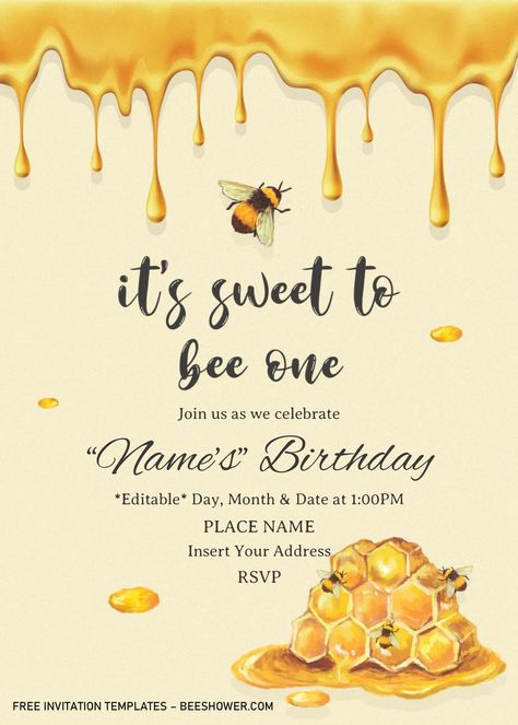 Cool First Bee Day Baby Shower Invitation Templates For Word Bee Day Invitation Template, Bee Invitations Birthday, Bumble Bee Birthday Invitations, Bee Themed Birthday Party 1st Invitation, First Bee Day Party Invitation, Bee Party Invitations, Bee Theme Invitations, First Bee Day Invitation, 1st Birthday Theme For Boys