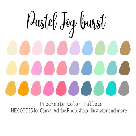 Pastel Joy burst, Procreate Color Palette, HEX Codes, Procreate Swatches, Color Swatches, Pastel tones Procreate Art, Digital Download Complete Color Palette, Procreate Color Palette Pastel, Bright Pastel Color Palette, Pastel Rainbow Color Palette, Procreate Pastel, Color Palette Hex Codes, Swatches Color, Procreate Palette, Procreate Color Palette