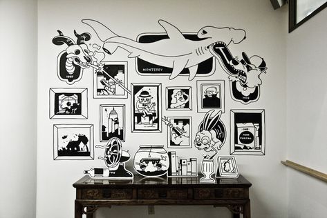 Brooklyn design studio Dark Igloo's creates interactive all murals.  How fun. Interactive Murals, Classe D'art, Doodle Wall, Office Mural, Brooklyn Design, Hostel Room, Forest Mural, Barber Shop Decor, Interactive Walls