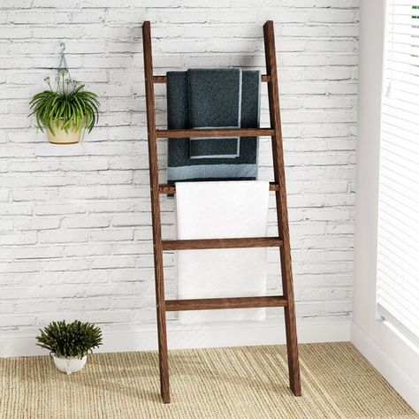 Tribesigns ladder shelf blanket ladder wall-leaning decorative ladder quilt rack, stand wood ladder rustic brown for living room, kitchen, office easy to assemble. Displaying Quilts, Wood Ladder Shelf, Wood Blanket Ladder, Rustic Blanket Ladder, Towel Display, Rustic Blankets, Blanket Rack, Farmhouse Inspired Decor, Storing Towels