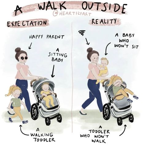 Parenting Comics, Walk Outside, Keeping Kids Busy, Advice For New Moms, Motherhood Funny, Expectation Vs Reality, Mom Life Quotes, Real Mom, Happy Parents