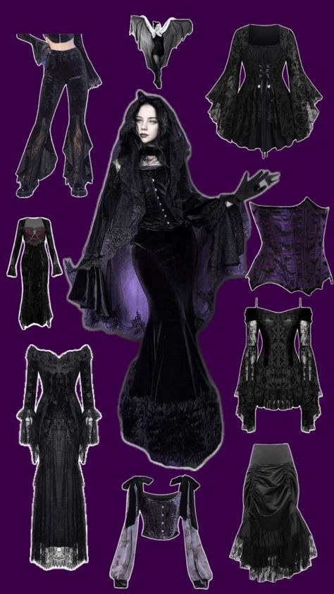 #goth #romantic #purple #alt #Pinterest #outfit #inspo #lace #bat #velvet #dark # spooky #witch Romantic Goth Outfits, Witch Aesthetic Outfit, Trad Goth Outfits, Goth Outfit Inspo, Goth Fits, Purple Goth, Goth Outfit Ideas, Afro Punk Fashion, Vampire Clothes