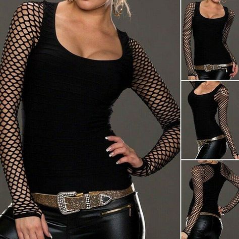 Fishnet Shirt, Blusas Top, Gothic Shirts, Casual Sundress, Female Girl, Rock Design, Summer Style Casual, Punk Rock, Low Cut