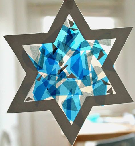 Hanukkah Activities Preschool, Dreidel Craft, Hanukkah Preschool, Hanukkah Craft, Hannukah Crafts, Hanukkah Activites, Star Suncatcher, Hanukkah Art, Hanukkah For Kids