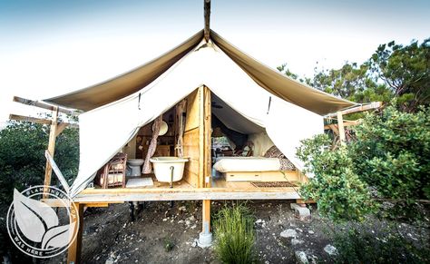 Safari Tent Camping in California | Glamping in California | A single cabin on a private ranch near Warner Springs, CA Glamping Bathroom, Spicewood Texas, Glamping California, Wall Tent, Tent Stove, Go Glamping, Luxury Glamping, Cabin Tent, Glamping Site