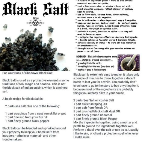 Black Salt Properties, Black Witch Salt, Making Black Salt, Witches Black Salt Recipe, How To Make Black Salt Witchcraft, Himalayan Pink Salt Magical Properties, How To Make Black Salt, Diy Black Salt, Black Salt Uses