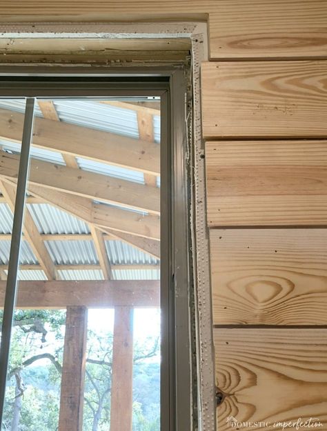 Window Trim With Shiplap Walls, Shiplap Window Trim, Shiplap Around Windows With Trim, Cabin Window Trim Ideas Interior, Shiplap Window Wall, 4 Pane Window Ideas, Picture Window Trim, Cabin Trim Ideas, Shiplap Trim Ideas