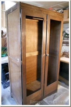 Antique Wardrobe Closet, Crafts Station, Armoire Redo, Antique Closet, Cupboard Makeover, Armoire Makeover, Vintage Armoire, Mirrored Armoire, Diy Recycled Projects