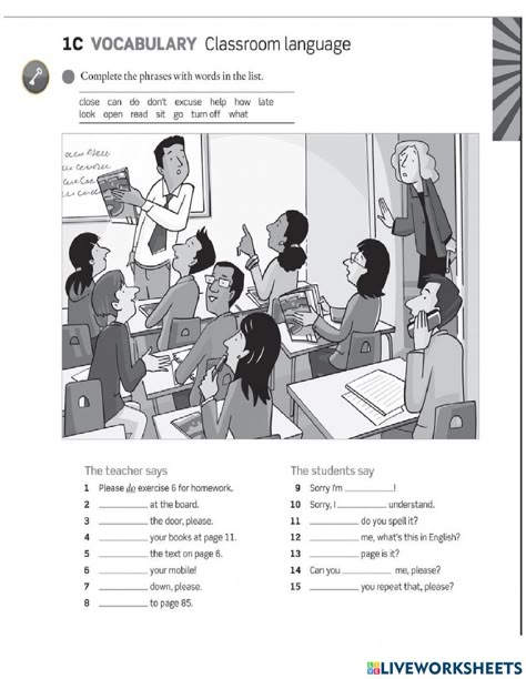 Classroom Language For Students, My Classroom Worksheets, In The Classroom Worksheet, Classroom Language Worksheet, Classroom Worksheet, Free English Courses, English Printables, Second Language Teaching, English Poems For Kids