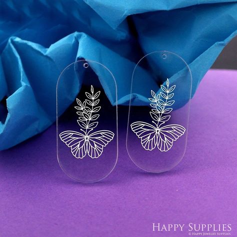 Charms, made of clear acrylic and printed with white Butterfly , are so nice for DIY Earrings and match any Jewelry Findings. Earrings Charms, Earrings Acrylic, Option B, White Butterfly, Butterfly Earrings, Earring Findings, Acrylic Earrings, Acrylic Material, Diy Earrings