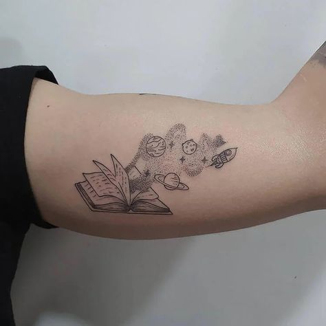 Open Book Tattoo Ideas For Women, Educator Tattoo Ideas, Book And Heart Tattoo, Writer Tattoos For Women, Tattoo Ideas For Writers, Tattoo Book Ideas, Reading Tattoos For Women, Book Pages Tattoo, Romance Book Tattoo