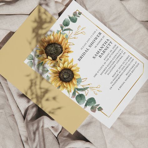 Sunflower Eucalyptus Bridal Shower Invitation for $1.00 - Bridal Shower Invitations Rose Gold Foil Invitations, Geometric Wedding Invitation, Sunflower Bridal Shower, Eucalyptus Wedding Invitation, Floral Wedding Invitation Card, Rsvp Wedding, Sunflower Wedding Invitations, Budget Wedding Invitations, Simple Typography