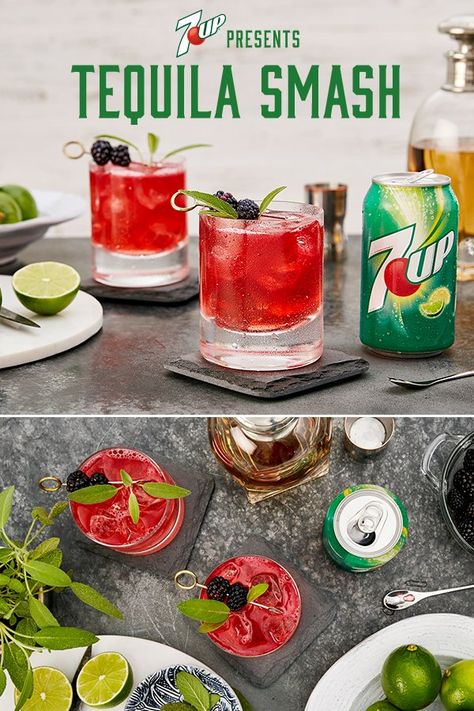 Please everyone with a delicious Tequila Smash made with 7UP®. Mix freely, drink responsibly. Tequila Smash, Drinks Made With Tequila, Tequila Punch, Backyard Party Food, Classic Tequila Cocktails, Fireball Recipes, Tequila Mixed Drinks, Halloween Drinks Alcohol, Mixed Drinks Alcohol