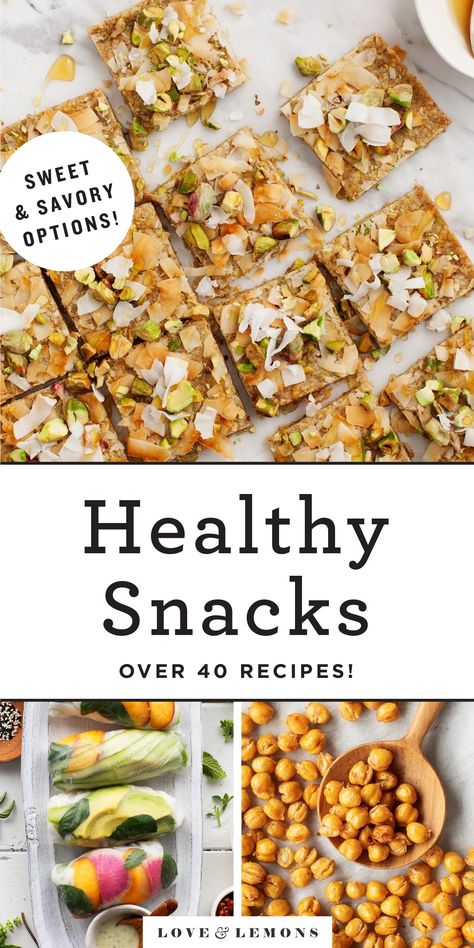 These 47 healthy snacks are perfect for work, school, or anytime you're on the go! With healthy snack ideas that are gluten-free, vegan, protein-packed, and more, you're sure to find something you love. | Love and Lemons #healthysnacks #snacks #mealprep #glutenfree #healthyrecipes Easy Healthy Snacks, Best Healthy Snacks, Homemade Granola Bars, Homemade Bagels, Good Healthy Snacks, Healthy Snacks Easy, Banana Healthy, Energy Balls, Lemon Recipes