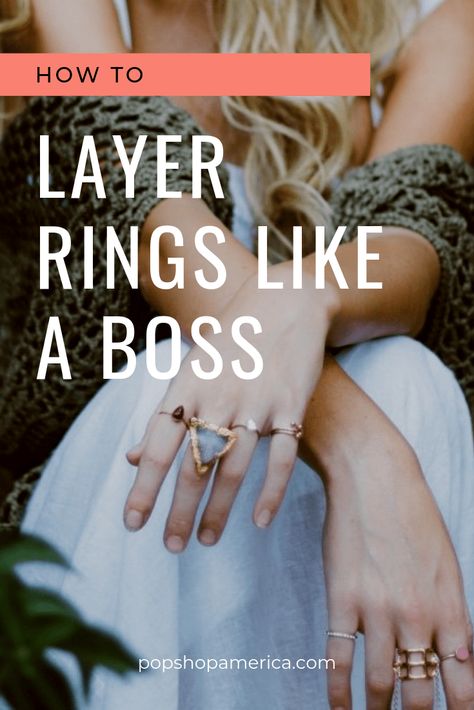 how to layer rings jewelry idea pop shop america How To Layer Rings, Layer Rings, Different Rings, Stacking Jewelry, America Fashion, How To Wear Rings, Club Fashion, Jewelry Styling, Holiday Pops