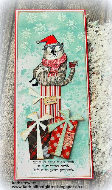 Kath's Blog......diary of the everyday life of a crafter: STAMPtember 2020 - Snarky Cats Kath Stewart, Crazy Cats Cards, Christmas Kitties, Cat Christmas Cards, Crazy Birds, Cats Christmas, Tim Holtz Stamps, Slimline Cards, Tim Holtz Cards