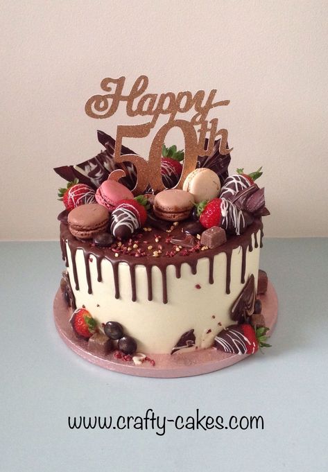 50th Birthday Cake For Women, Chocolate Dessert Bar, Birthday Drip Cake, Hot Chocolate Cupcakes, Strawberry Sweets, Chocolate Drip Cake, 50th Cake, 60th Birthday Cakes, 21st Birthday Cakes