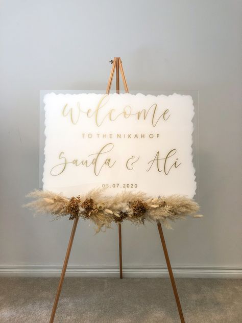 Painted Acrylic Wedding Nikah Welcome Sign with gold ink Welcome Sign Front Door Wedding Ceremony Decor, Boho Welcome Sign Wedding, Acrylic Welcome Sign Wedding, Boho Acrylic Wedding Sign, Nikah Welcome Board, Nikah Welcome Sign, Acrylic Wedding Signs, Nikkah Welcome Sign, Nikkah Welcome Signs