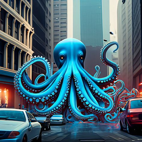 Giant Octopus destroying the City Big Octopus, Giant Octopus, Adobe Illustration, Kraken, Octopus, The City, Building