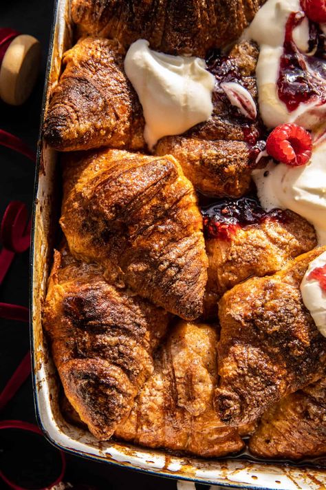 Easy Eggnog Croissant French Toast.| halfbakedharvest.com Easy Breakfast Dishes, Croissant French Toast, Easy Eggnog, Eggnog French Toast, Half Baked Harvest Recipes, Mini Croissants, Harvest Recipes, Half Baked, French Toast Bake