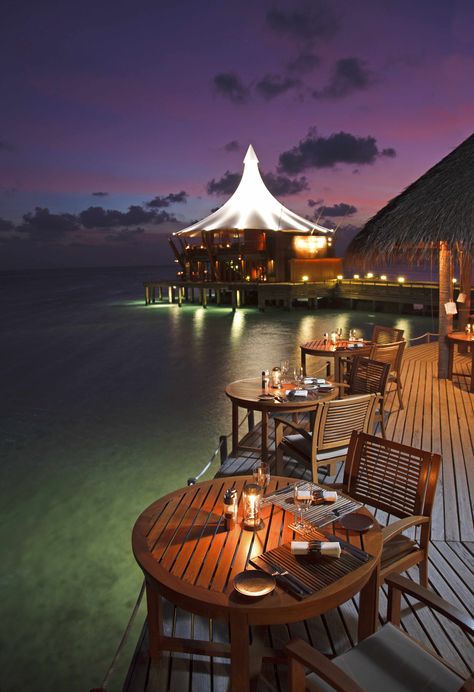 Cayenne Grill  at Baros Maldives  https://www.maldive.com/ru/resort/baros-maldives#/ Baros Maldives, Bar Night, Romantic Resorts, Most Romantic, Cayenne, Maldives, Patio Umbrella, Umbrella, Patio