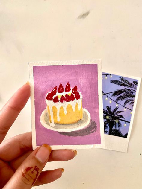 Mini gouache painting of 🍓🎂 #art #minicakes #strawberry #art #gouache Minimalist Gouache Painting, Food Painting Acrylic Easy, Gouache Mini Painting, Food Gouache Painting, Painting With Gouache Easy, Gouache Easy Paintings, Gouache Strawberry, Easy Gouache Painting Ideas For Beginners, Gouache Art Easy