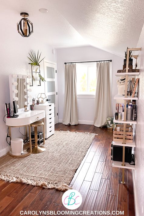 Home Office And Getting Ready Room, Office / Vanity Room, Closet Getting Ready Room, Makeup Getting Ready Room, Small Get Ready Room, Spare Bedroom Vanity Room, Spare Bedroom Get Ready Room, Bathroom Get Ready Area, Boho Beauty Room Ideas