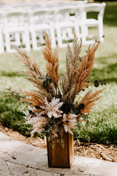 Wedding Centerpieces Boho Rustic, Outdoor Ceremony Decorations Fall, Fall Boho Wedding Aisle Decor, Boho Wedding Cross Decor, Cattail Wedding Decor, Isle Decorations Wedding Outdoor Rustic, Centerpieces Wedding Country, Outdoor Wedding Ceremony Decorations Diy, Outdoor Wedding Aisle Ideas Fall