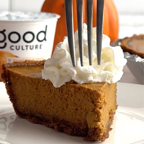 Good Culture Cottage Cheese Pumpkin Pie, Cottage Cheese Pumpkin Pie, Cottage Cheese Pumpkin, Cheese Pumpkin Pie, Apple Pie Cheesecake Bars, Protein Sweets, Puree Pumpkin, Sour Cream Biscuits, Cracker Pie