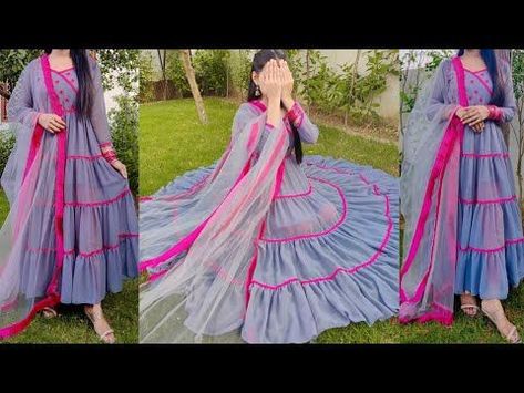 Frill Frocks For Women Long, Layer Frocks For Women, Frill Gown Designs, Frill Frocks For Women, Frill Frock Design, New Long Frock Models, Layered Frock, Long Frock Models, Frock Long