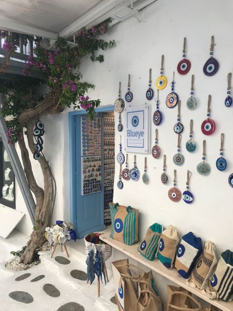 Evil Eye Room Decor Aesthetic, Greek Eye, Turkish Eye, Card Inspo, Mediterranean Blue, Photo Insta, Balcony Ideas, Travel Board, Patio Decor