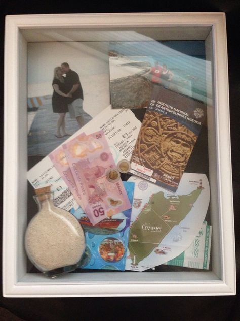 Honeymoon Shadow Box Ideas, Honeymoon Memory Ideas, Trip Shadow Box Ideas, Shadow Box Vacation Memories, Honeymoon Keepsake Ideas, Travel Shadow Boxes, Memory Diy, 3d Picture Frame, Shadow Box Ideas