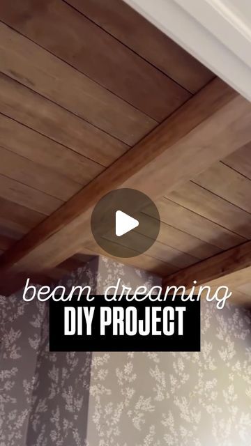 Steph Kelly | Home Design on Instagram: "BEAM DREAMS ✨  🎥@comestayawhile  👉DIY project ceiling beam project!  It totally elevated this space and added so much warmth and character. What do you think?!  📚FAQS: Stain color: 2 coats early American, 2 coats weathered oak Ceiling planks: 1/4in sande plywood ripped into 5in strips Beam size: 4.5in tall x 5.5in wide Bathroom size: 7.5ft x 5ft  #diyhomeprojects #fauxbeams #ceilingbeam #homeimprovementprojects #interiordesign" Barnwood Beams Ceiling, Planked Ceiling Bedroom, Diy Ceiling Beams Cheap, Pine Ceiling Stain Color, Wood Ceiling Dining Room, Diy Beams Ceiling, Painting Wood Ceiling, Weathered Oak And Early American, Ceiling Design Modern Bedroom Interiors