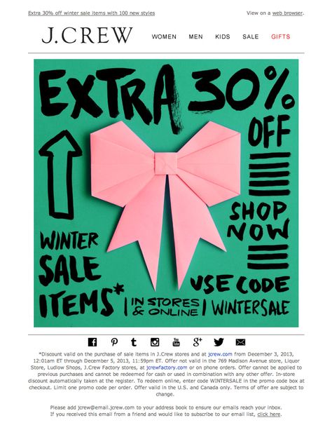 J.Crew #newsletter 12.2013  Introducing winter sale: extra 30% off all sale items with 100 new styles Newsletter Layout, Newsletter Inspiration, Graphic Design Collection, Email Newsletter Design, Email Design Inspiration, Email Marketing Design, Promotional Design, Newsletter Design, Sale Banner