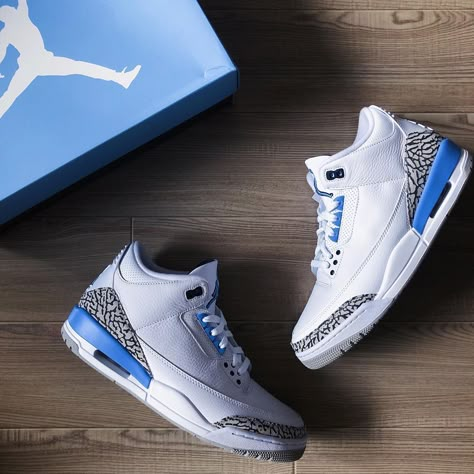 Jordan 3 Blue, Unc Jordans, Jordan Unc, Jordan Retro 3, Blue Jordans, 3 Women, Retro 4, Nike Boys, Air Jordan 3 Retro