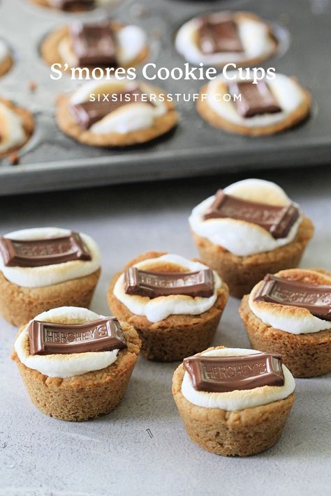 S'mores Cookie Cups, Cookie Cups Recipe, Graham Cracker Cookies, Smore Recipes, Brownie Cups, Cracker Cookies, Six Sisters Stuff, Cookie Table, Smores Cookies