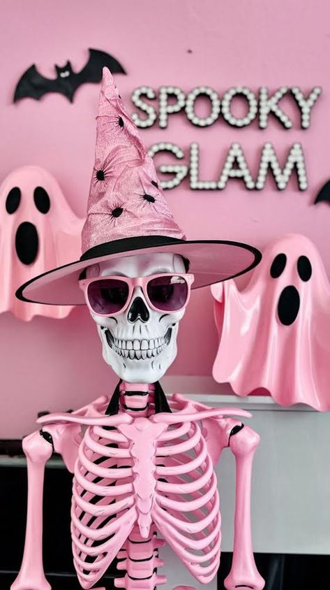 Pink And Black Halloween, Halloween Mood Board, Wallpaper Decor Ideas, Wallpaper Design Ideas, Pink Halloween Decor, Skeleton Decor, Halloween Pink, Decor Salon, Pretty Phone Wallpaper