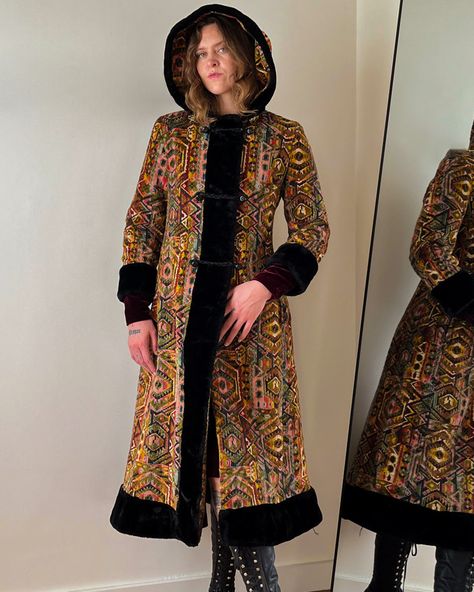 Coats coats coats! Just added to the site 🔥 Geoffrey Beene Dress, Tapestry Coat, Metallic Knit Dress, Embroidered Leather Jacket, Mesh Cardigan, Angora Sweater, Embroidered Leather, Tent Dress, Fringe Jacket