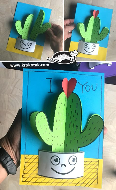 krokotak | FLOWERING HEARTS CACTUS CRAFT Cactus Crafts, Letter C Crafts, Paper Cactus, Art Education Projects, Cactus Craft, Hanging Craft Ideas, Cactus Poster, Hanging Craft, New Paper