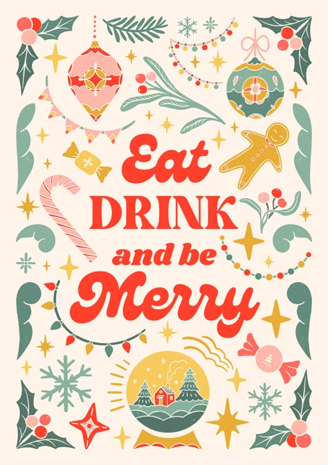 Retro Winter Illustration, Christmas Cookie Graphic, Holiday Design Inspiration, Christmas Drinks Illustration, Holiday Party Poster, Retro Christmas Graphics, Christmas Sweets Illustration, Christmas Retro Illustration, Christmas Decoration Illustration