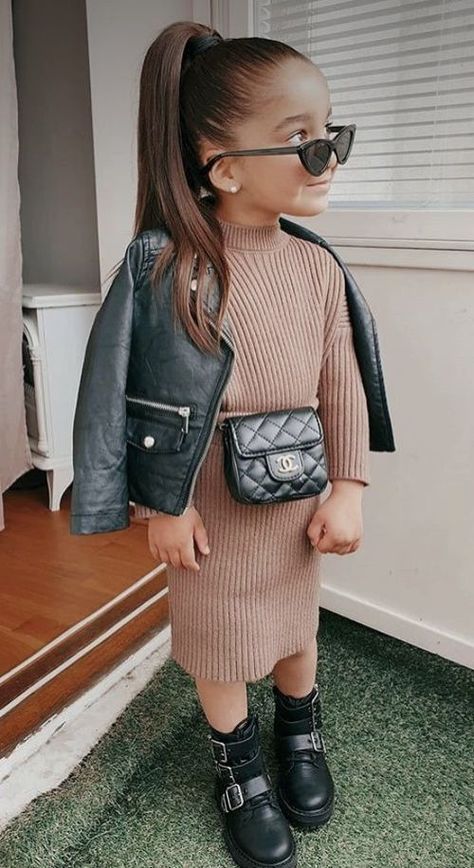 Kids Outfit Idea 20 #kidsfashion #kidsootd #backtoschooloutfit #holidayoutfit #birthdayoutfit #partyoutfit #minifashionista #stylemini #instakids #fashionkids #toddlerfashion #bigkidstyle #teenfashion Stylish Kids Outfits, Lamb Leather Jacket, Fashion Baby Girl Outfits, Knit Style, Outfits Winter