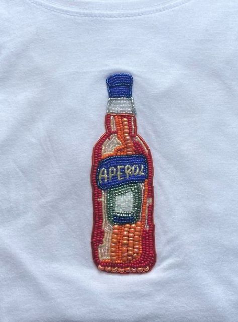 Beads In Embroidery, Aperol Spritz Bead Embroidery, Aperol Embroidery, Bead Embroidery Ideas, Embroidered Clothes Diy, Beads Embroidery Designs, How To Bead Embroidery, French Beading, Embroidery With Beads