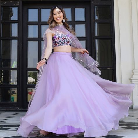 Embracing the elegance in purple organza lehenga with floral print embroidery work lehenga detailing and organza dupatta 🤍✨ SHOP NOW 🛍️ gotifab.com [Indian ethnic, indian dress, handmade lehengas , indian wedding dresses, diwali sale, Navratri chaniya choli ,white lehengas ] #pinklehengas #pestallehenga #bridesmaidsdress #lenghacholi #navratrichaniyacholi #indianweddingdress #purplelehenga Net Choli Designs Latest, Choli Designs Latest, Lilac Lehenga, Lehenga Choli Latest, Net Lehenga Choli, Reception Gowns, Lehenga Choli Designs, Bridesmaid Lehenga, Party Wear Lehenga Choli