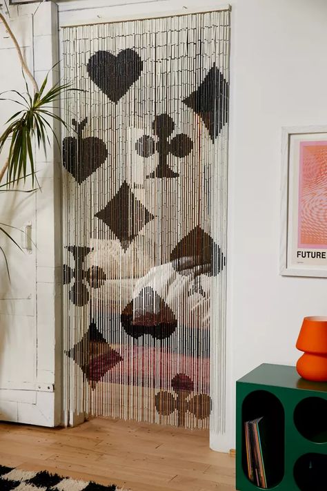 Playing Card Bamboo Beaded Curtain | Urban Outfitters Beaded Curtains Diy, Victorian Dark Academia, Moody Maximalist, Beaded Curtains Doorway, Urban Outfitters Curtains, Bamboo Beaded Curtains, Dark Luxury, Door Beads, Doorway Decor