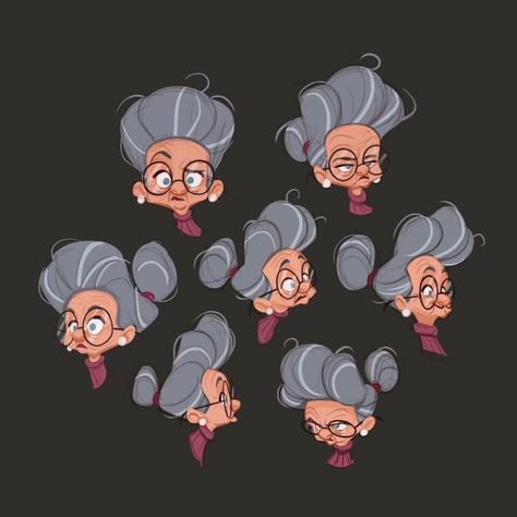 ArtStation - Old lady design and expressions, Cesar Vergara Old Woman Character Design, Woman Character Design, Old Lady Cartoon, Drawing Animation, Woman Character, Lady Design, Color Concept, Animation Illustration, Design Animation