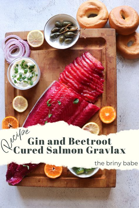 Recipe: Gin and Beetroot Cured Salmon Gravlax — The Briny Babe Beetroot Cured Salmon Recipe, Salmon Gravlax Recipe, Gravlax Salmon, Beetroot Cured Salmon, Cured Salmon Recipe, Gravlax Recipe, Ic Diet, Caper Berries, Hendrick's Gin