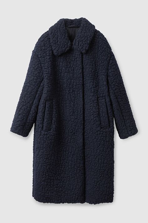 TEDDY COAT - Navy - Coats - COS SI Oversize Coat, Faux Shearling Coat, Teddy Fleece, Wool Coat Women, Teddy Coat, Collared Coat, Oversized Coat, Winter Trends, Shearling Coat