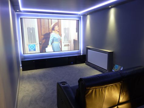 Garage conversion to home cinema Small Cinema Room, Garage Bedroom Conversion, Cinema Center, Small Home Theaters, Kent Homes, Home Cinema Seating, Home Cinema Room, New Cinema, Backyard Pavilion