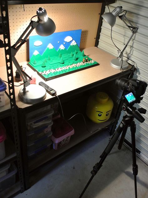 https://flic.kr/p/brLq8p | Stop motion work area | I have finally built my stop motion work area.  Very excited to have a place to work (that is in the darkest part of the garage, so I know our toddler won't go near it). Lego Film, Boy’s Room, Lego Photography, Studio Room, Alphabet For Kids, Like A Cat, The Garage, Animation Studio, Very Excited