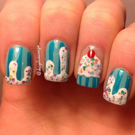 Lovely Cupcake Nails Cupcake Nail Art, Cupcake Nails, Nail Polish Ideas, Painted Nails, Amazing Nails, Finger Nails, Polish Ideas, Spring Nail Art, Nails And Hair